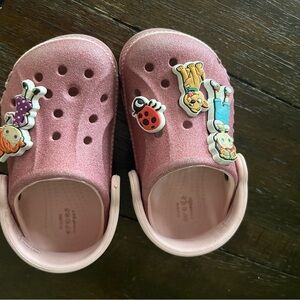 CROCS Kids Pink Glitter Clogs with Fun Charms